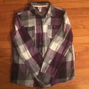 Juniors Purple Flannel Plaid Long Sleeve Shirt